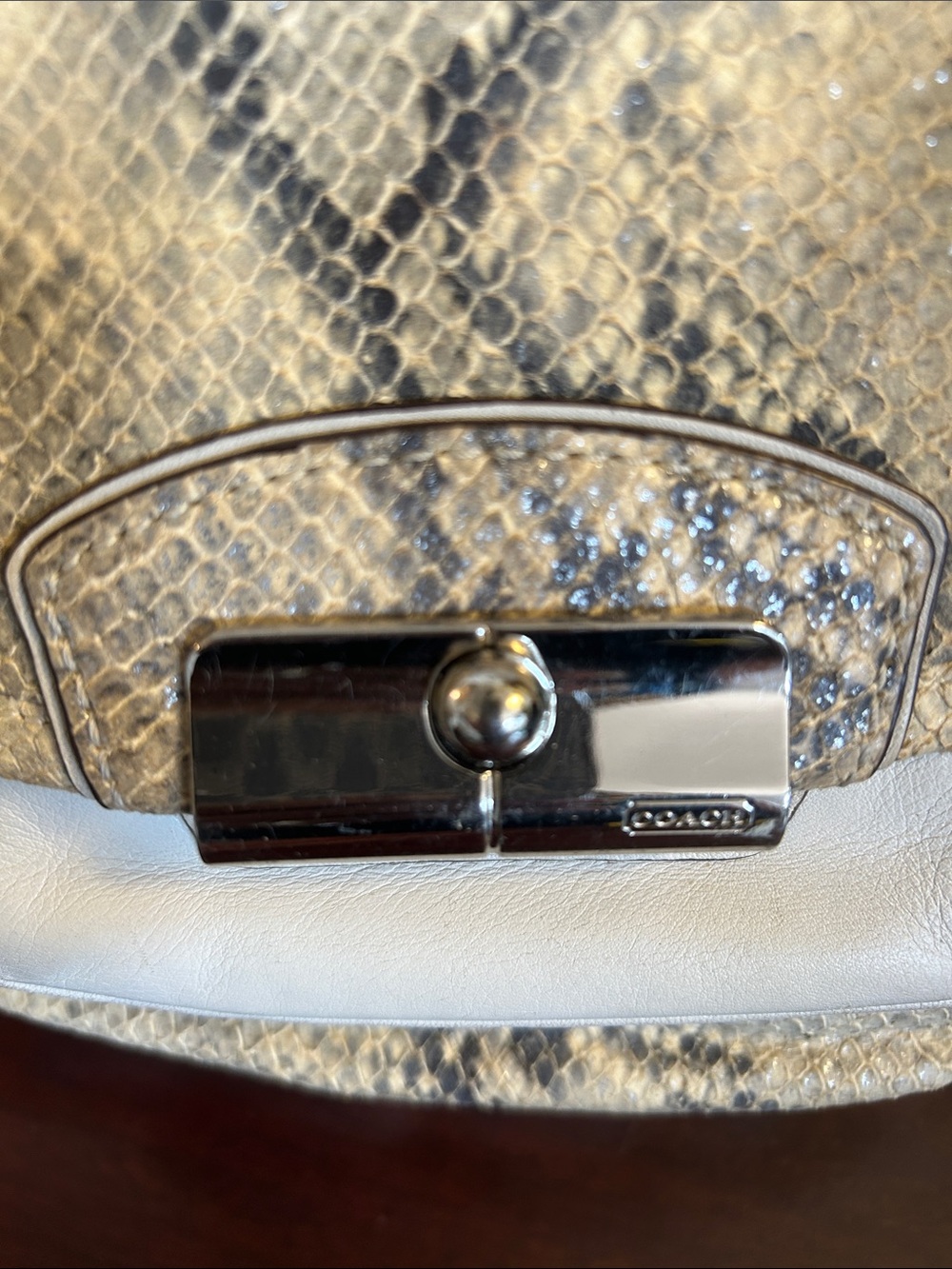 Coach White and Beige Snake-Print Leather Shoulder Bag - Picture 2 of 11